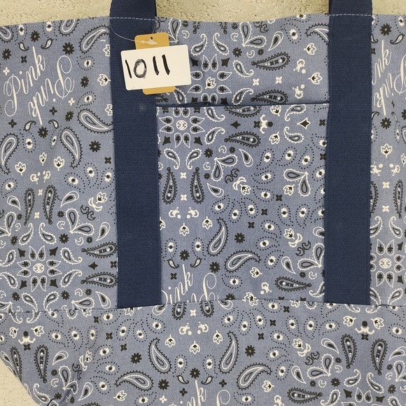 PINK Victorias Secret Tote Womens Large Blue Paisley Canvas Everyday Bag - Picture 5 of 5